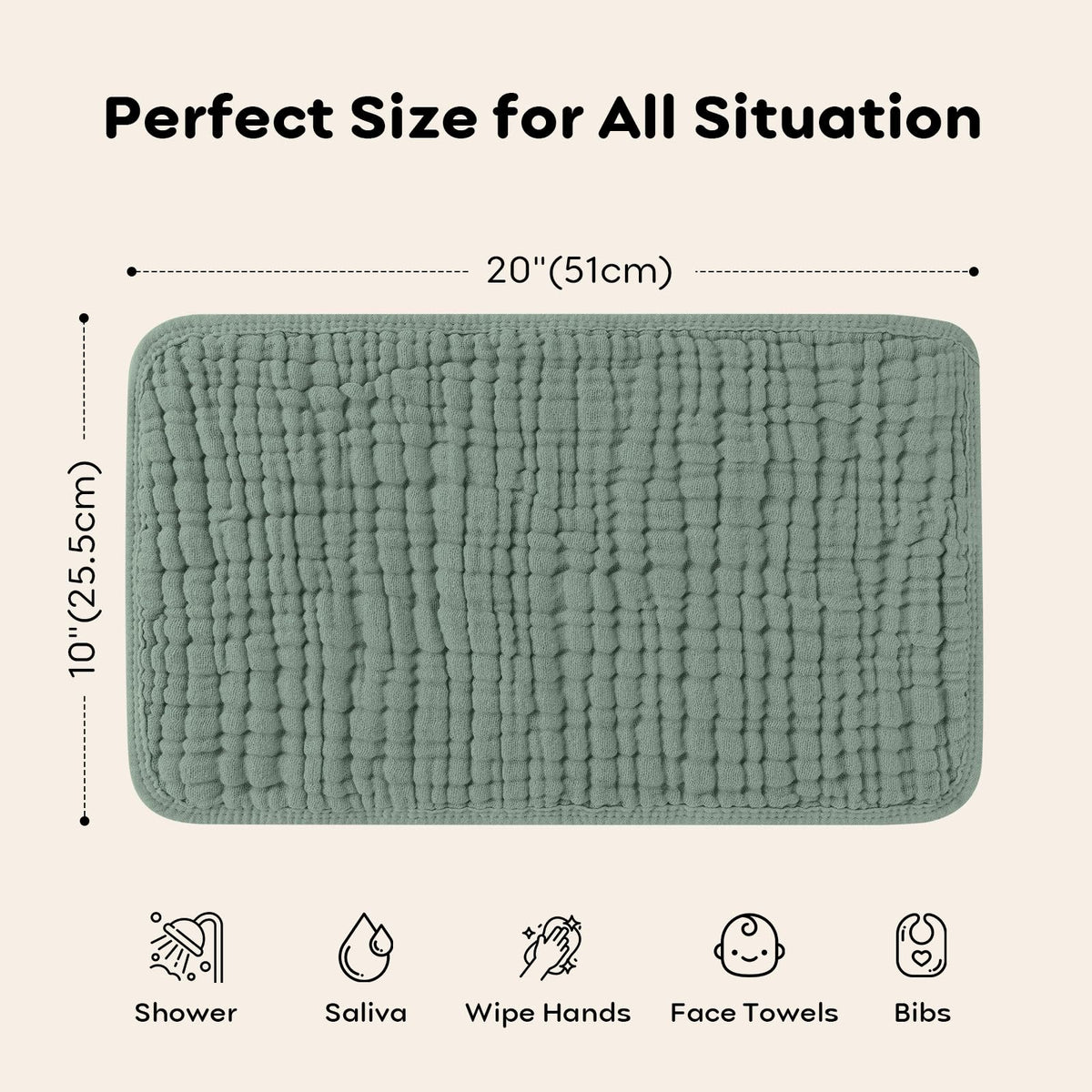 Looxii Muslin Burp Cloths 6 Pack - 20" x 10" - Ultra Soft & Absorbent, 6-Layer 100% Cotton for Spit Up & Drool- Gentle Baby Burping Cloth, Newborn Boys Girls Essentials, Dark Green