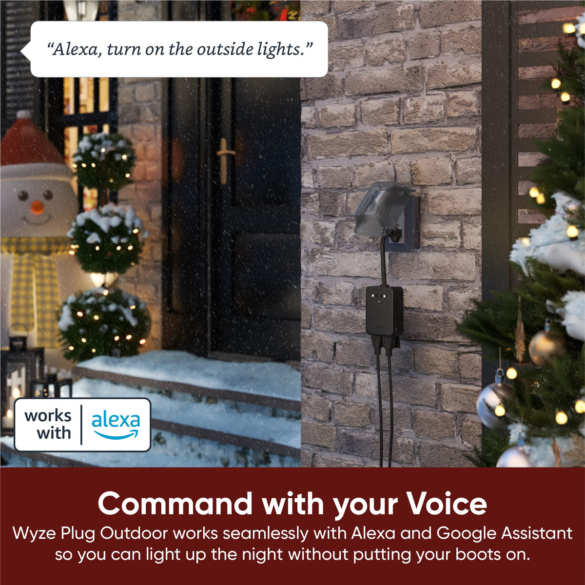 Wyze Plug Outdoor, Dual Outlets Energy Monitoring, IP64, 2.4GHz WiFi Smart Plug, Works with Alexa, Google Assistant, IFTTT, No Hub Required, Black