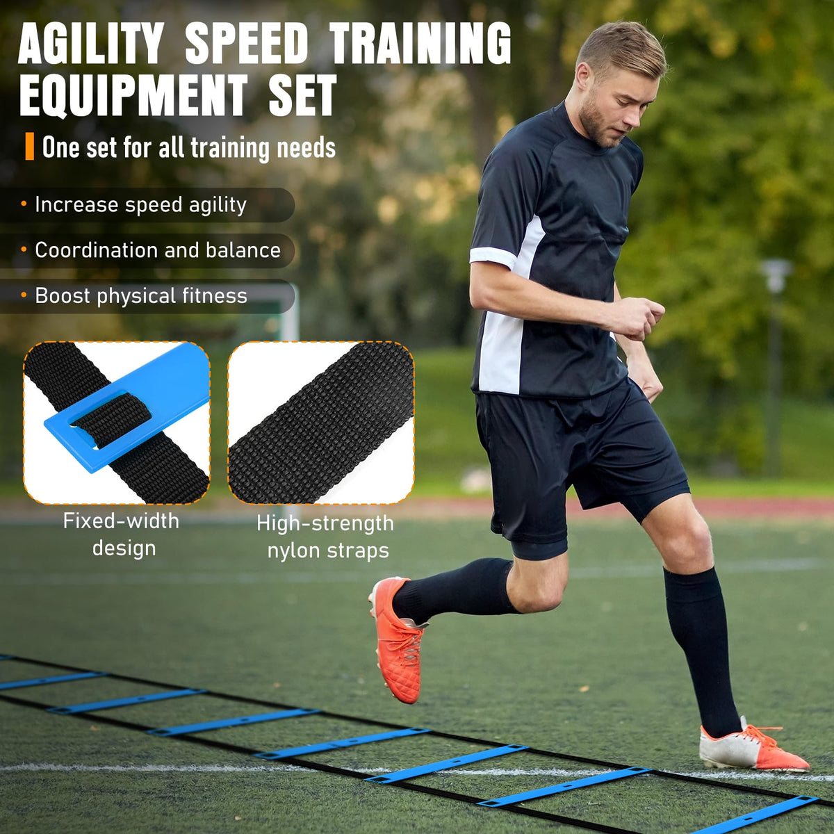 MUROZA Agility Ladder Speed Training Equipment Set-20ft Agility Ladder,12 Soccer Cones,4 Hurdles, Jump Rope, Running Parachute, Basketball Football Soccer Training Equipment for Kids, Youth, Adults