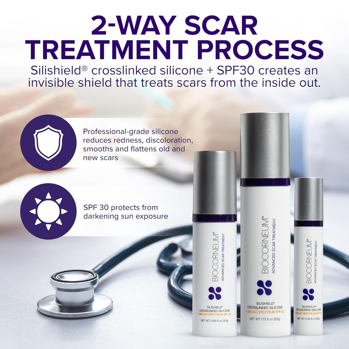 Advanced Scar Treatment with Silishield® & SPF 30 50g – Made in the USA, Fast-Drying, Water-Resistant Silicone Scar Gel - Surgeon Recommended for New & Old Scars - Suitable for Children Over 6 Months