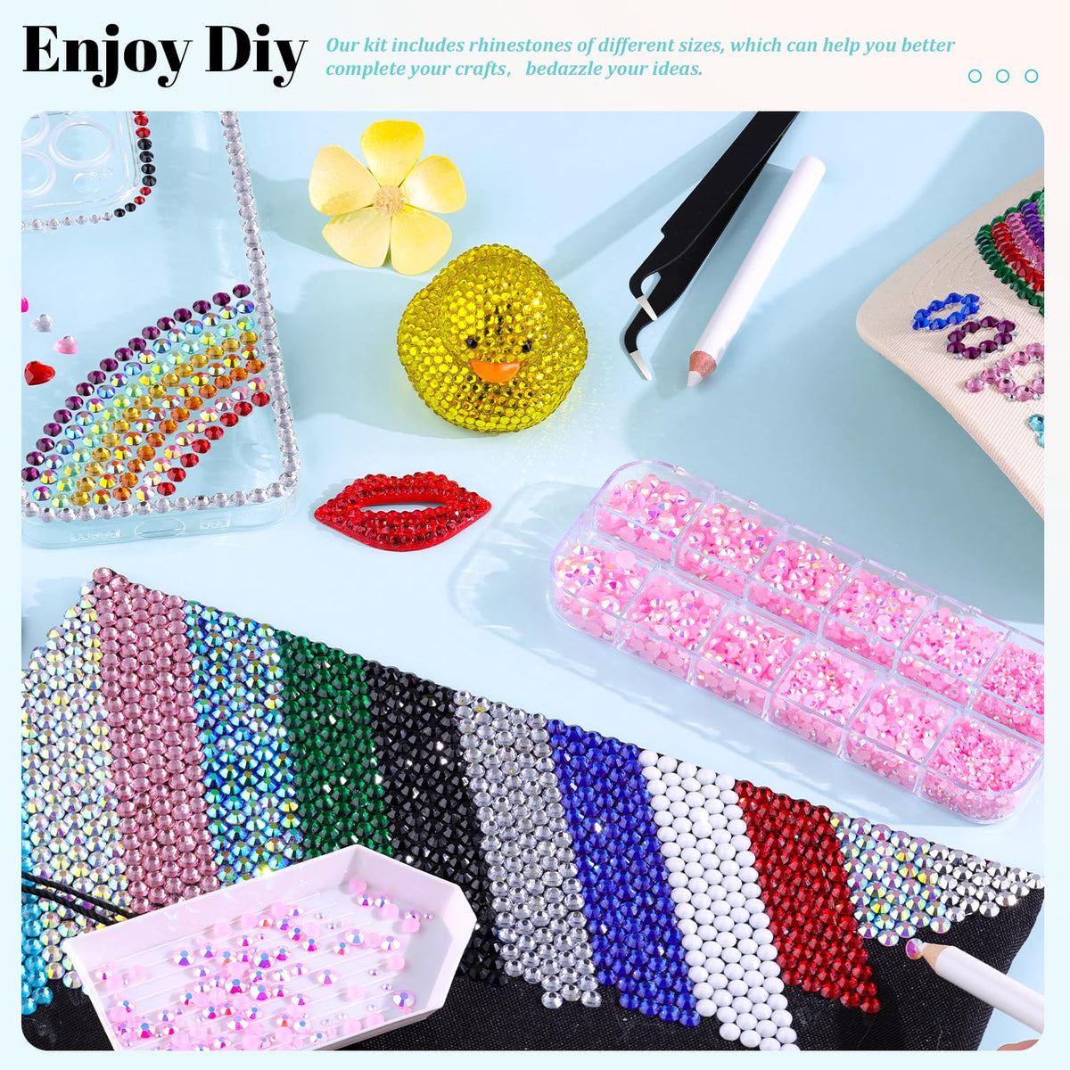 6100Pcs Jelly Resin Rhinestones for Crafting with 2Pcs 10ml B7000 Jewelry Glue, 1 Box Flatback Crystals Diamond (Light Pink AB) for Bedazzling Crafts DIY Nail Art Non Hotfix Gems for Clothing Shoes