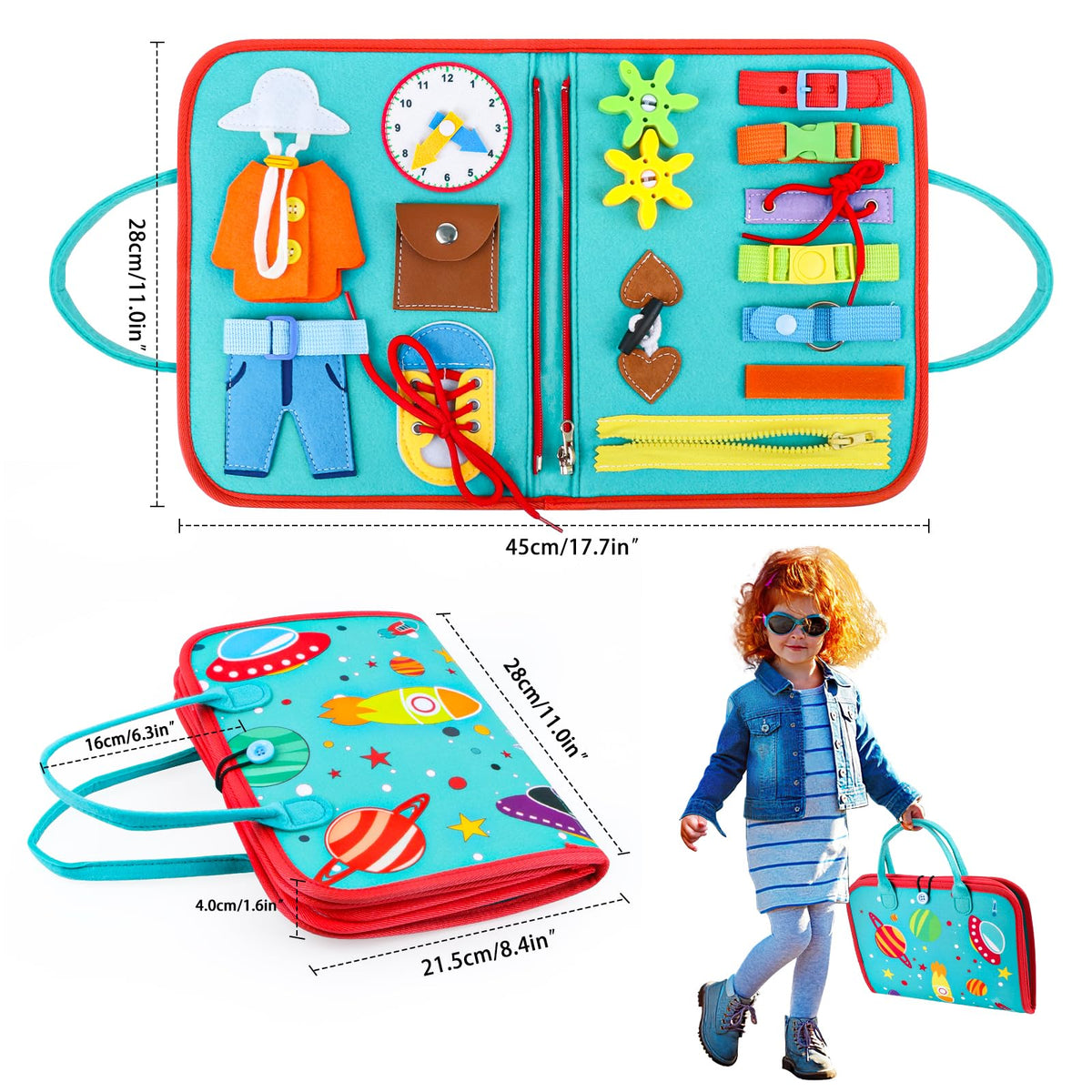 FASTSPOK Busy Board Montessori Toys for 1 2 3 4 Year Old Boy & Girl Birthday Gifts, Busy Book for Toddlers 1-3, Sensory Educational Travel Toys, Preschool Activities for Learning Fine Motor Skills