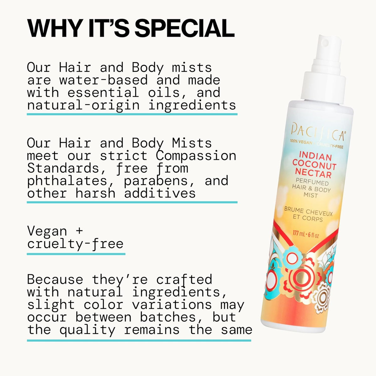 Pacifica Beauty, Indian Coconut Nectar Hair Perfume & Body Spray, Coconut and Creamy Vanilla Scent, Natural & Essential Oils, Alcohol Free, Clean Fragrance, Vegan & Cruelty Free