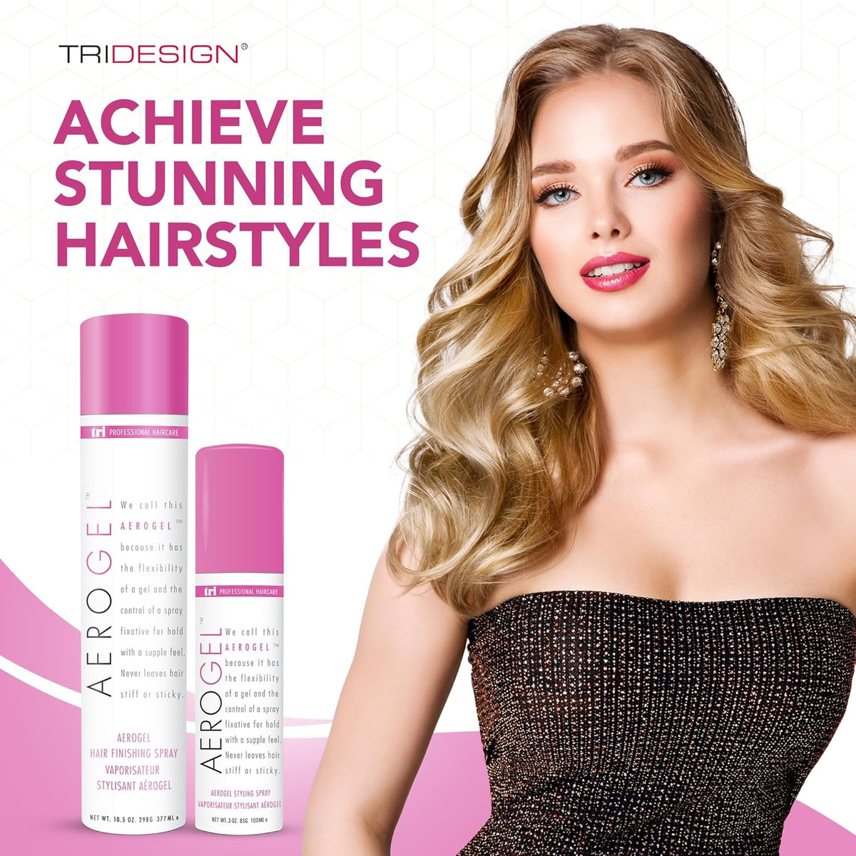 TRI Design Aerogel Hairspray - Strong Hold Hair Finishing Spray for Volumizing & Control, Flexible Styling for All Hair Types, Non-Sticky and Scented - For Women and Men - Pack of 2 (3 oz & 10.5 Oz)