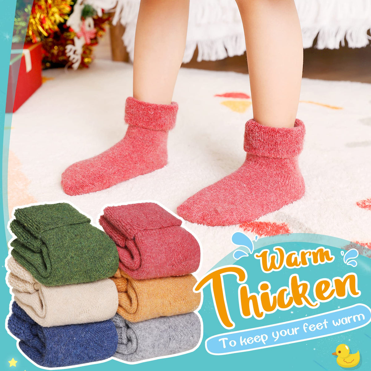 Eyean Baby Wool Grip Sock Soft Winter Warm Thick Non Slip Toddler Boy Girls Crew Socks For Children 6 Pairs (Solid Color, 1-3 Years)