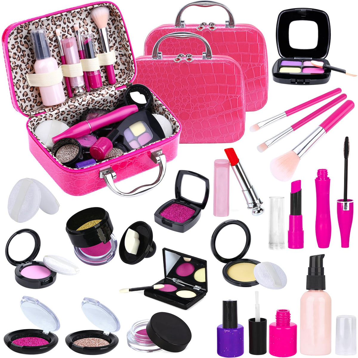 TEPSMIGO 2 Pack Pretend Makeup Kit for Girls, Kids Pretend Play Makeup Set - with Cosmetic Bag for Birthday Christmas, Toy Makeup Set for Toddler, Little Girls Age 3+(Not Real Makeup)