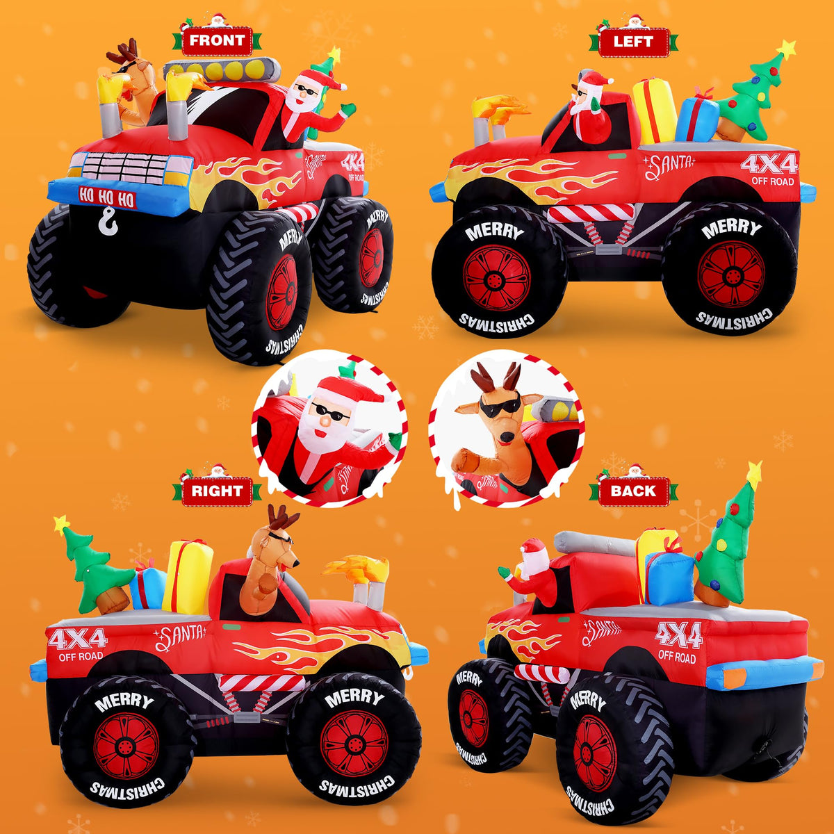 8 FT Long Santa in Monster Truck Christmas Inflatables Outdoor Decorations, Christmas Blow Up Santa Claus Yard Decorations for Garden Lawn Xmas Decor