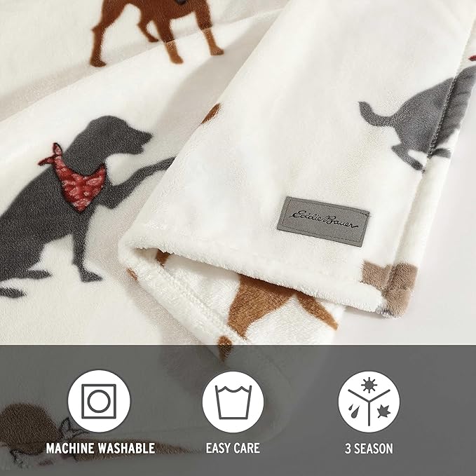 Eddie Bauer - Full/Queen Blanket, Ultra Plush Bedding, Lightweight Home Decor for All Seasons (Dogs with Scarves White, Full/Queen)