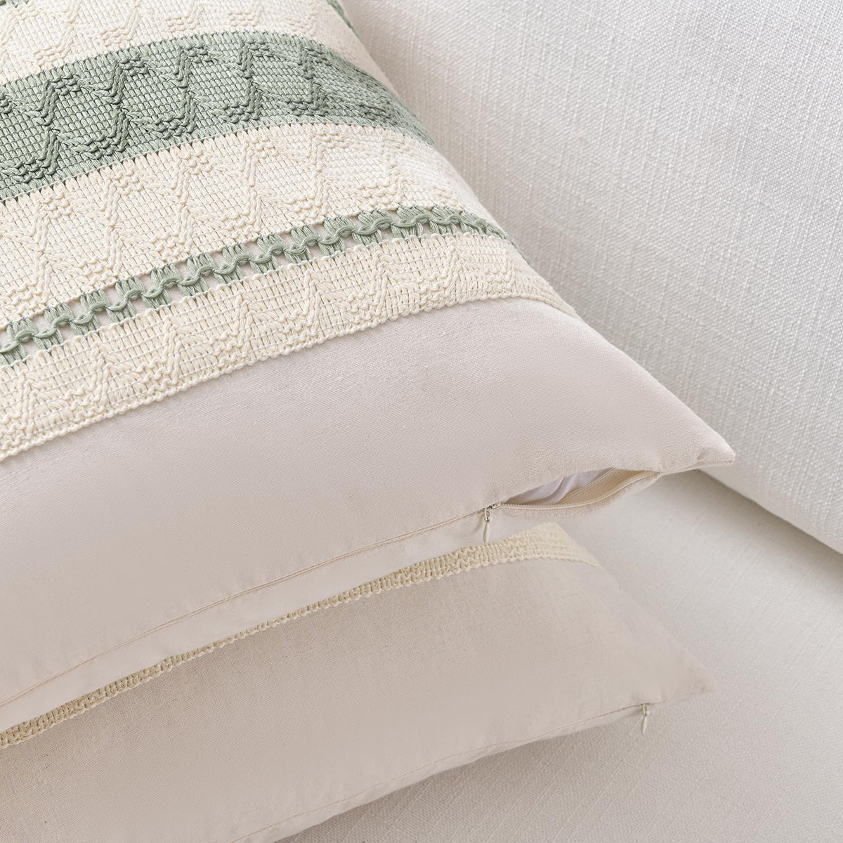 Fancy Homi Set of 2 Sage Green Boho Lumbar Decorative Throw Pillow Covers 12x20 Inch for Living Room Bedroom Couch Bed Chair, Rustic Retro Cushion Case, Bohemian Room Home Decor
