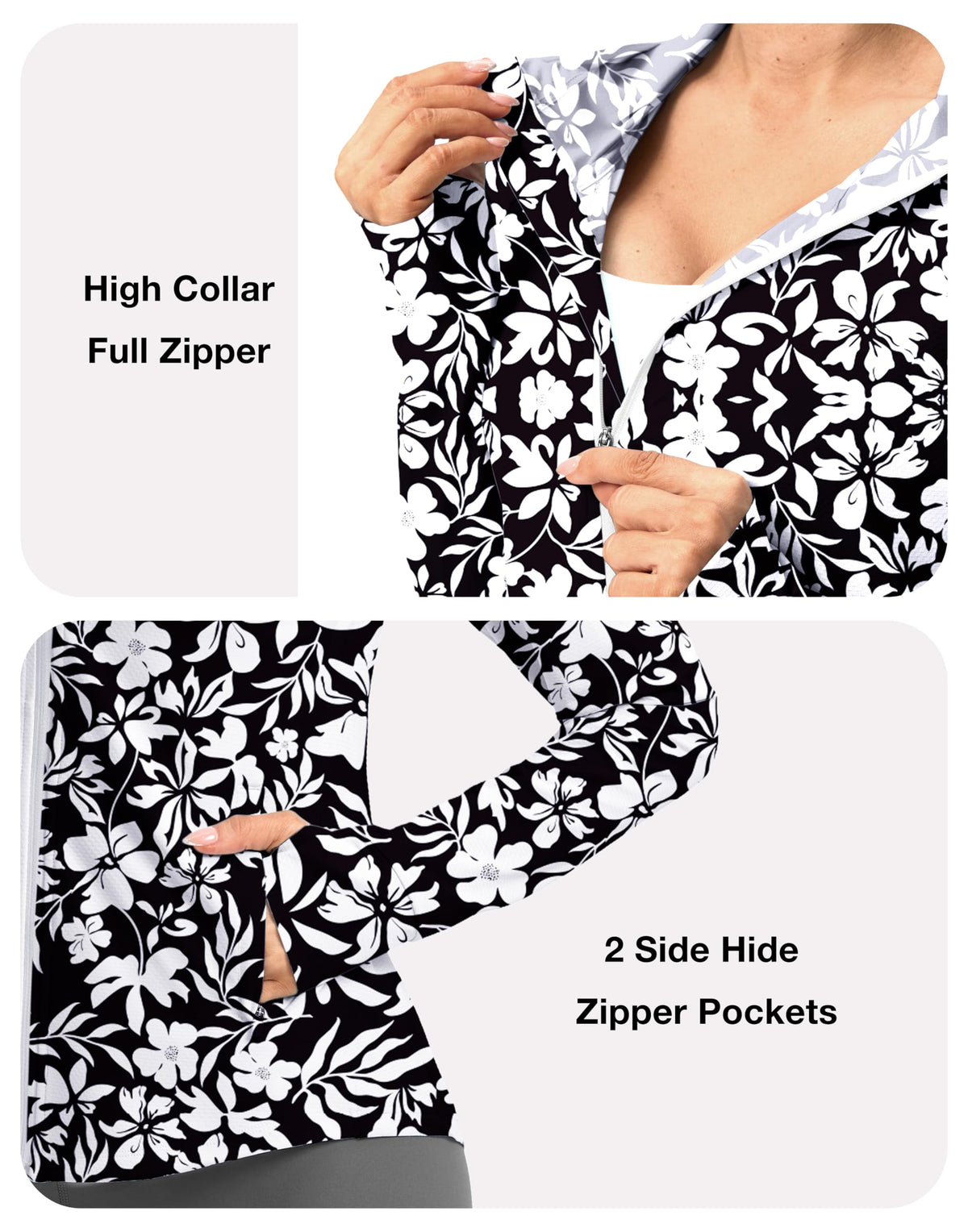 G Gradual Women's UPF 50+ Sun Protection Hoodie Jacket Lightweight Zip Up Jackets Long Sleeve Shirts for Women Hiking Outdoor(White Flower,XS)