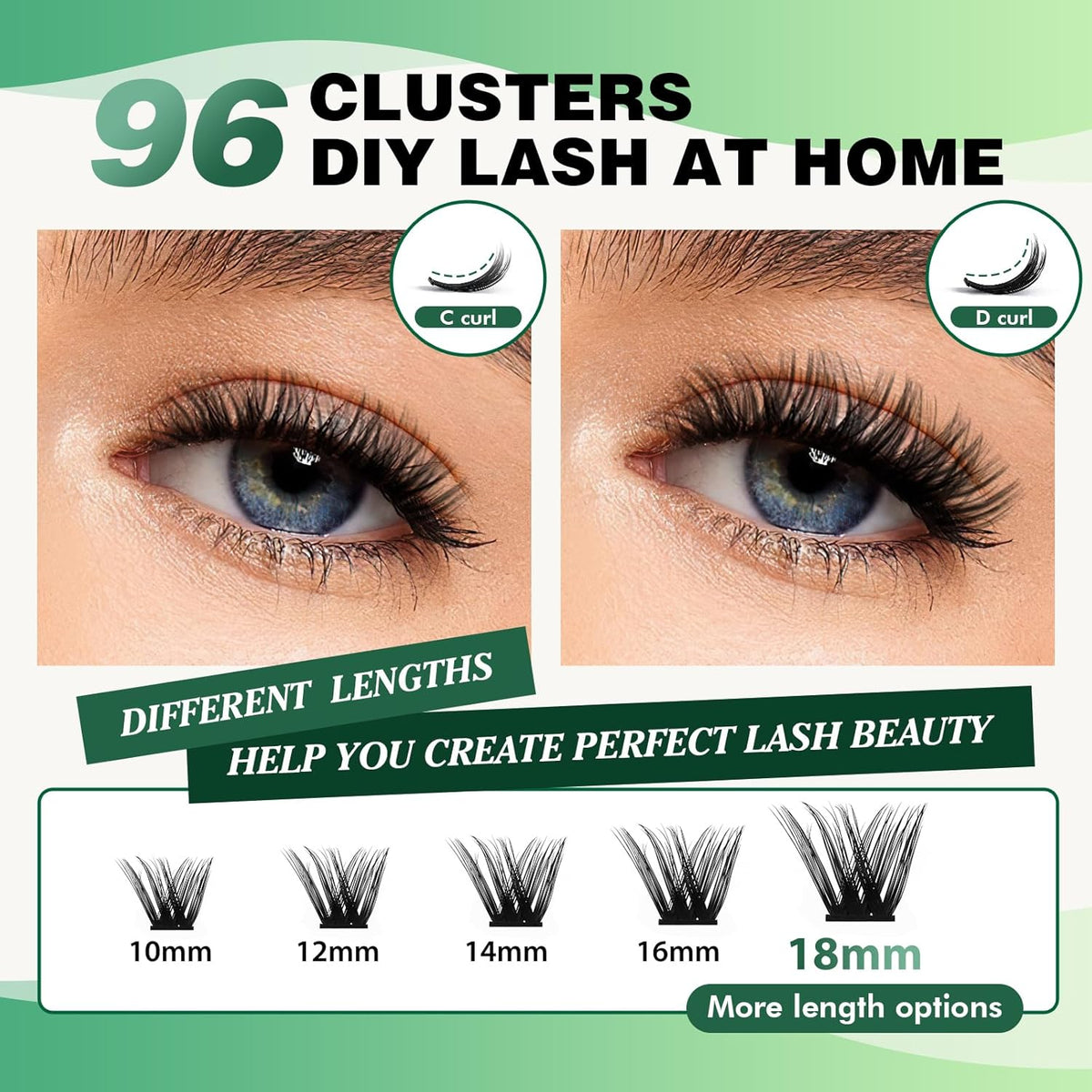 Lash Clusters,96 Pcs Cluster Lashes D Curl 18mm DIY Lash Extensions Eyelash Clusters,KEYYOU Volume Wispy Individual Lashes Soft&Comfortable Easy DIY at Home(Y07,D-18mm)