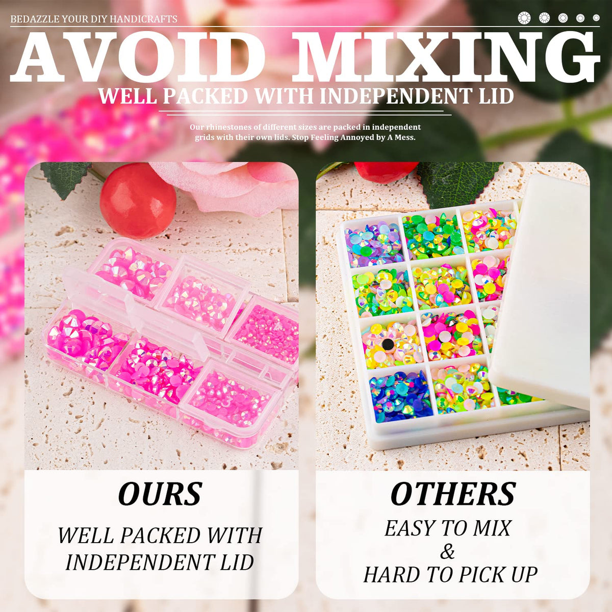 Resin Rhinestones Crafting, 2/3/4/5/6mm Flatback Jelly Rhinestones, 3 Box Hot Pink AB Non Hotfix Crystal Gems for Bedazzling Crafts Mugs Tumblers Clothes Makeup Nail