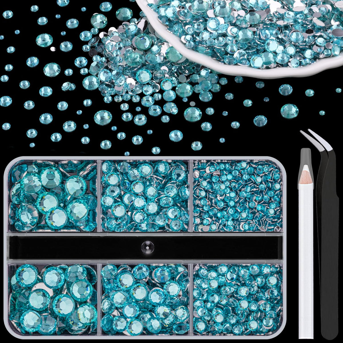 Resin Rhinestones for Crafting, 1 Box Lake Blue Multi Sizes Flatback Bedazzling Crystals for Crafts Nail Art Deco, Non Hotfix Gems Charms for Tumbler Shoes Clothing Fabric Face Makeup