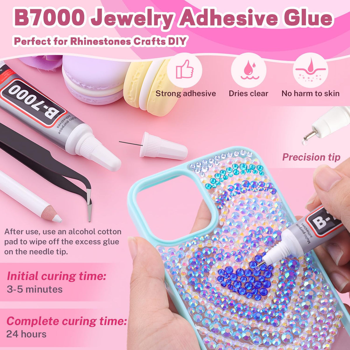 20000Pcs Blue Rhinestones for Bedazzling with 1Pcs B7000 Jewelry Glue, Resin Rhinestones for Crafting Crafts DIY, Bedazzler Kit Gems for Clothing Shoes Tumblers Nail Art Assorted Size 3/4/5/6mm