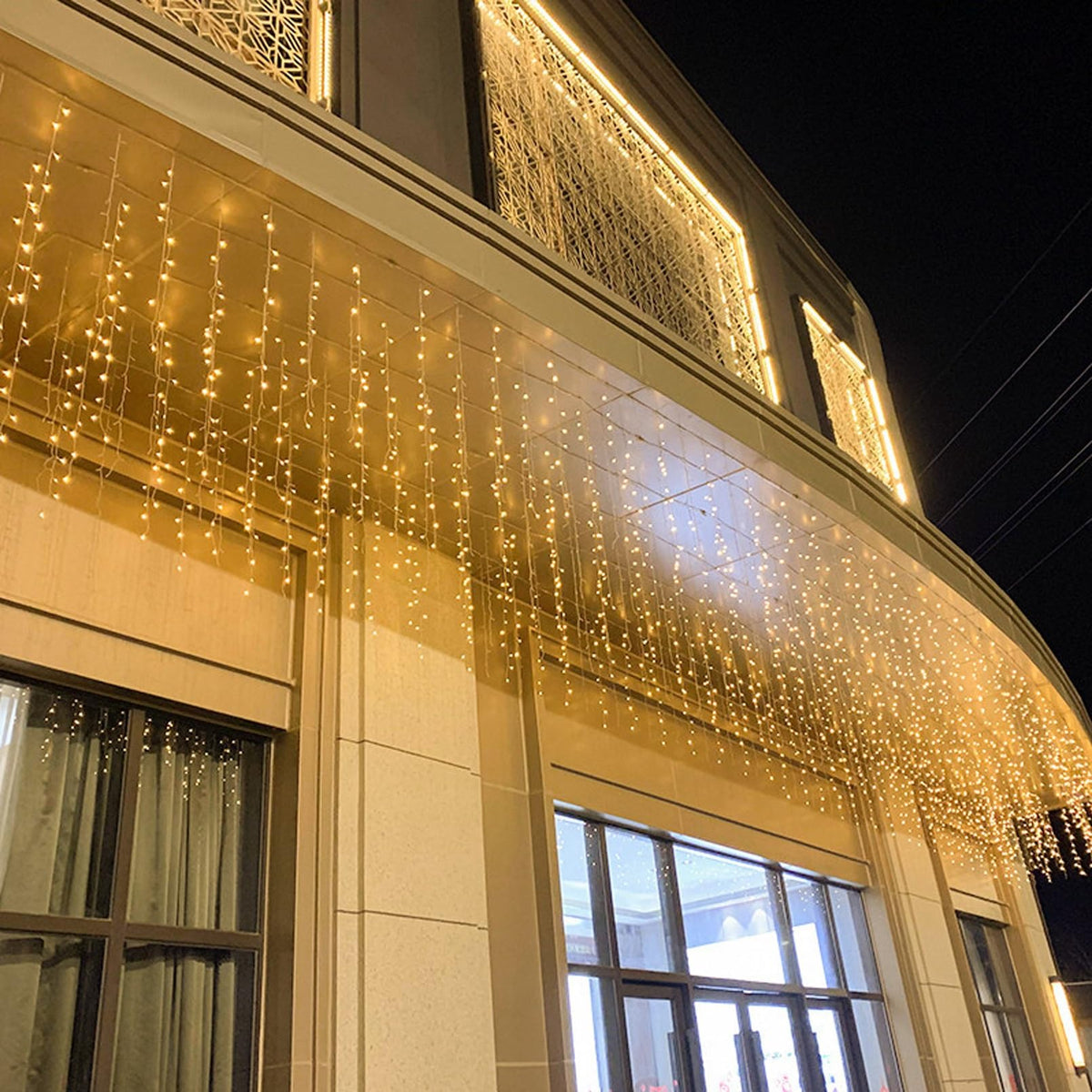 FATONESA LED Icicle Christmas Lights, 16.4FT 216 LEDs Fairy Extendable Curtain 8 Modes Dangling Twinkle Novelty Hanging String Lights for Ceiling Garden Party Decorations, Warm White 5M