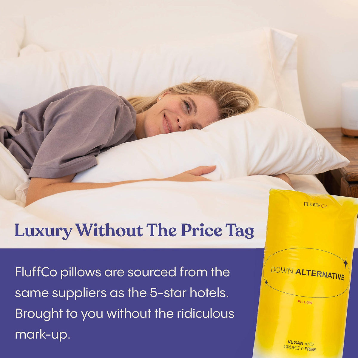 FluffCo Zen Fluff Pillows - Down Alternative King Size Pillow - Bed Pillow for Sleeping Made in USA - Luxury Hotel-Quality Pillow - 100% Cotton, 300 Thread Count (King Size Soft 1 Pack)