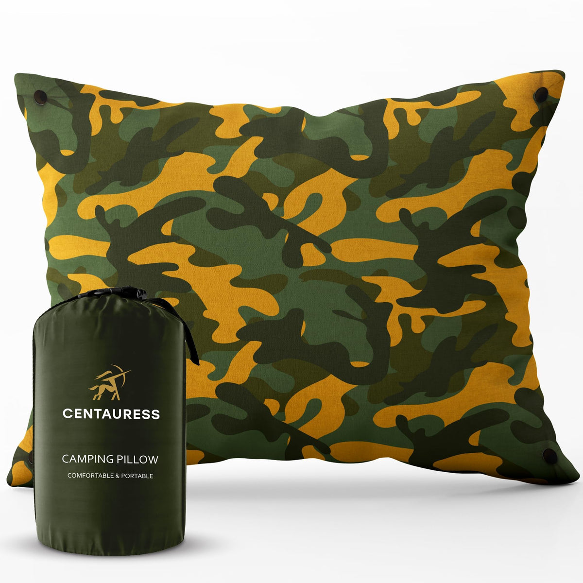 Centauress Small Backpacking Camping Pillow | Camp Pillow w/Machine-Washable Cover | Packable Travel Pillow w/Pouch + Strap | Hammock Pillow | Hiking Pillow | Camping Gear & Accessories