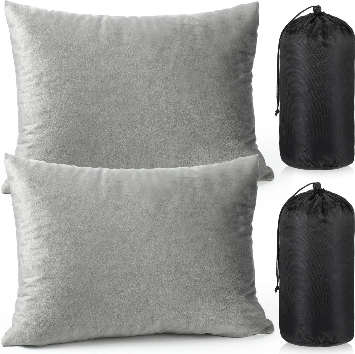 SmoothNovelty 2 Pack Camping Pillow for Sleeping Shredded Memory Foam Travel Pillow with Storage Bag, Compressible Portable Pillow for Outdoor Camp Backpacking Hiking Essential Gear (Grey,Small)