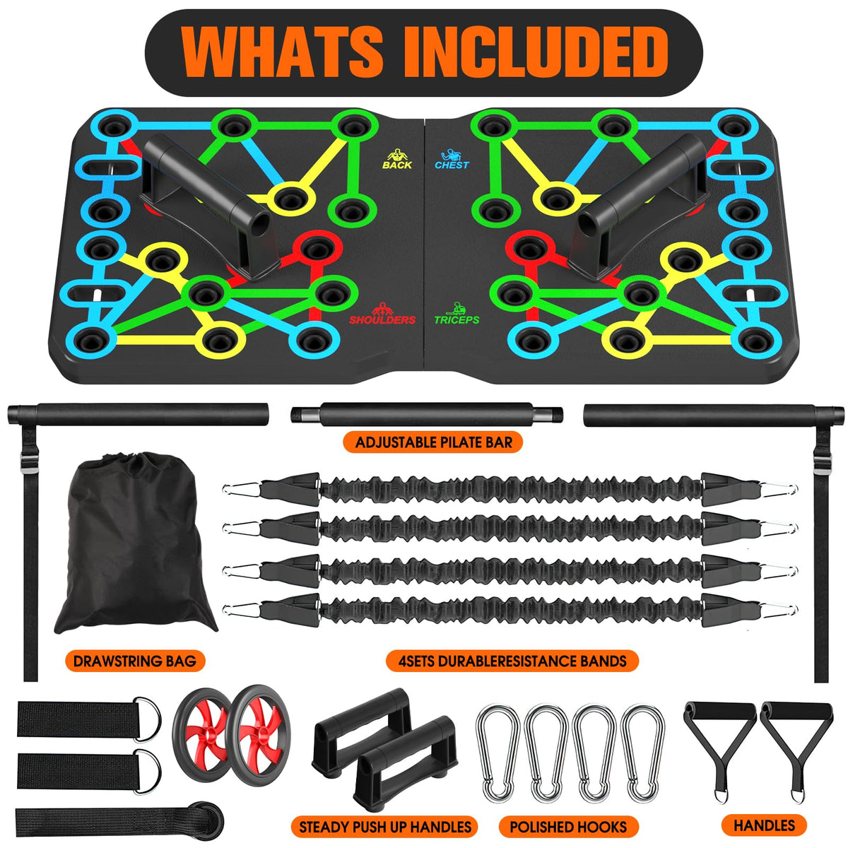 AERLANG Push Up Board, Portable 30-in-2 Workout Set for Push Up, Chest Fitness Equipment with Pilates Equipment & Ab Roller for Men & Women, Fat Burning Push Up Bar for Home Gym