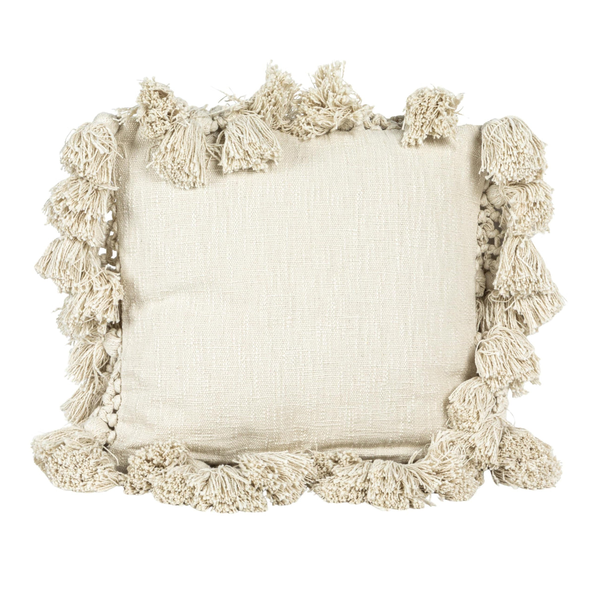 Creative Co-Op Cotton Slub Pillow with Crochet and Tassels, 1 Count (Pack of 1), Cream