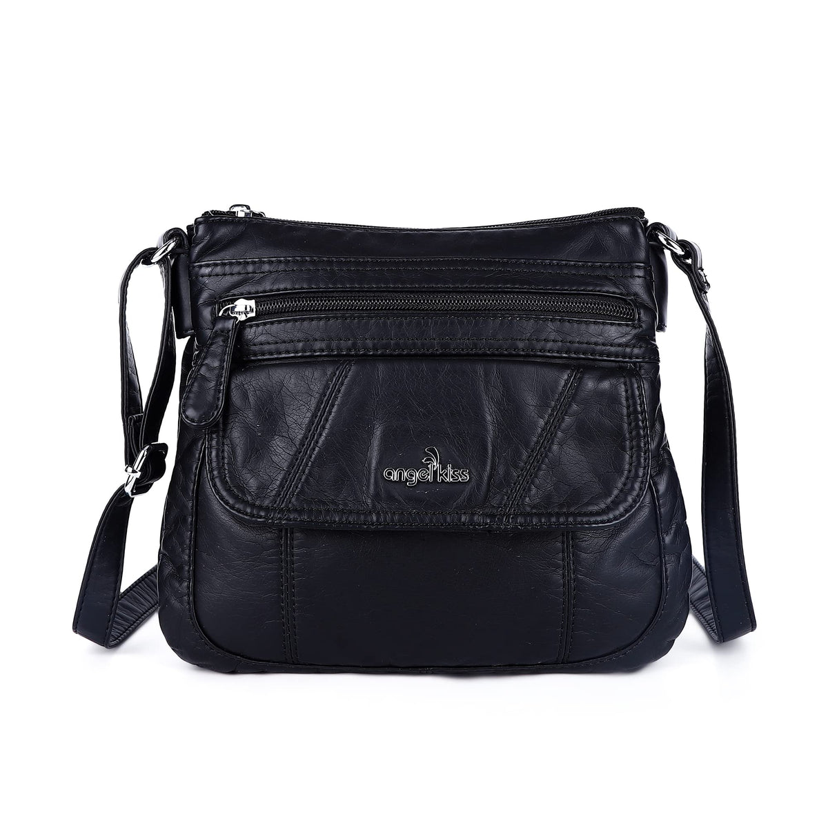 Angelkiss Small Womens Crossbody Bag Leather Shoulder Purse for Women Hobo Bag with Adjustable Shoulder Strap Black