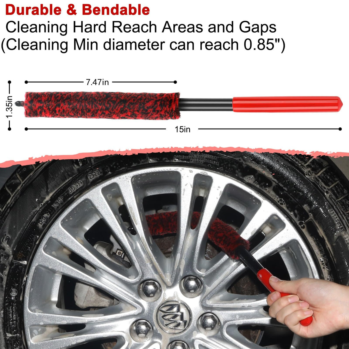 Fitosy Car Wheel Rim Tire Brush Set, Detailing Wash Kit, Long Soft Detail Brushes Accessories Tool for Automotive Cleaning Wheels, Interior,Exterior,Dirty Tires
