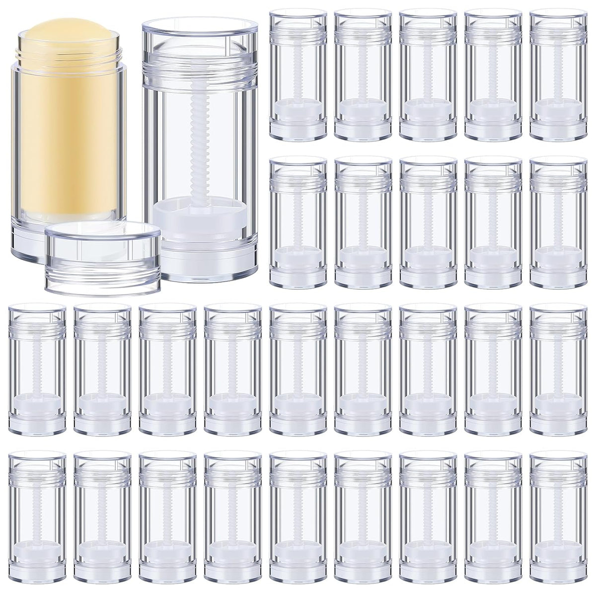 30 Pcs Empty Deodorant Containers Twist up Filling Stick Plastic Deodorant Container Refillable Bottles Bottomfill Round Lip Balm Tubes for Homemade DIY Lipstick Crayon(75 ml,Clear)