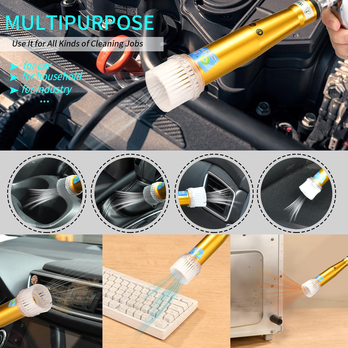 GOCCIDA High Pressure Car Cleaning Gun Air Gun Air Blow Gun Air Nozzle Blower Gun Air Compressor Accessories Tool Air Gun Brush for detailing Cleaning Air Compressor Attachments