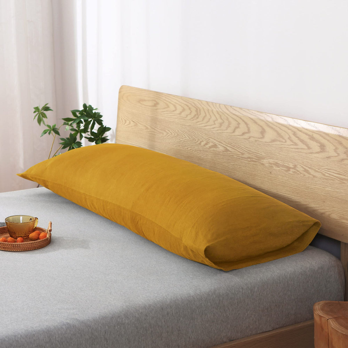 S VICTORY SYMBOL 100% Organic Linen Body Pillowcase,French Natural Linen Body Pillow Cover 20"x54" Yellow,Super Soft & Breathable & Moisture-Absorbing,Envelope Closure