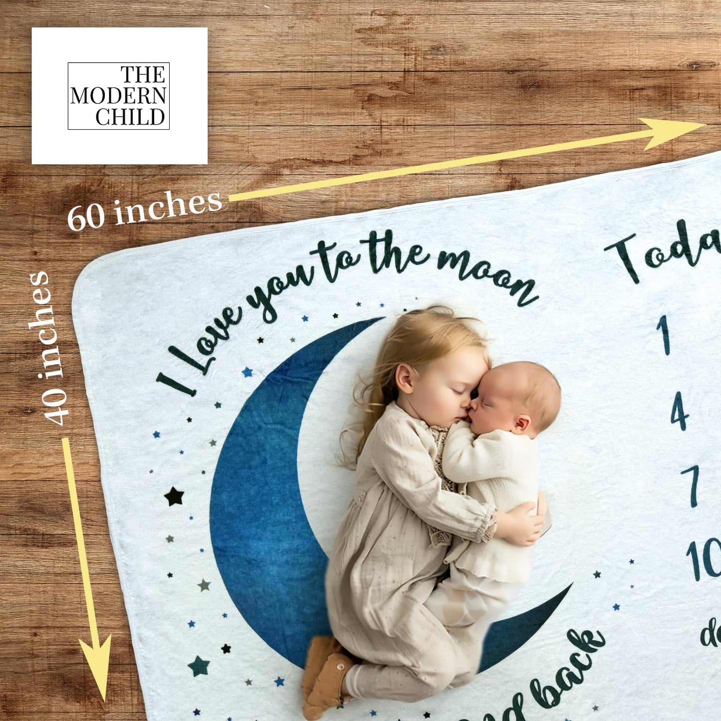 The Modern Child Baby Milestone Blanket - Super Soft Fleece Monthly Milestone Blanket for Baby Girl and Boy - Perfect for Baby's First Year Growth Chart - Monthly Baby Milestone - Blue Moon - 60"x40"