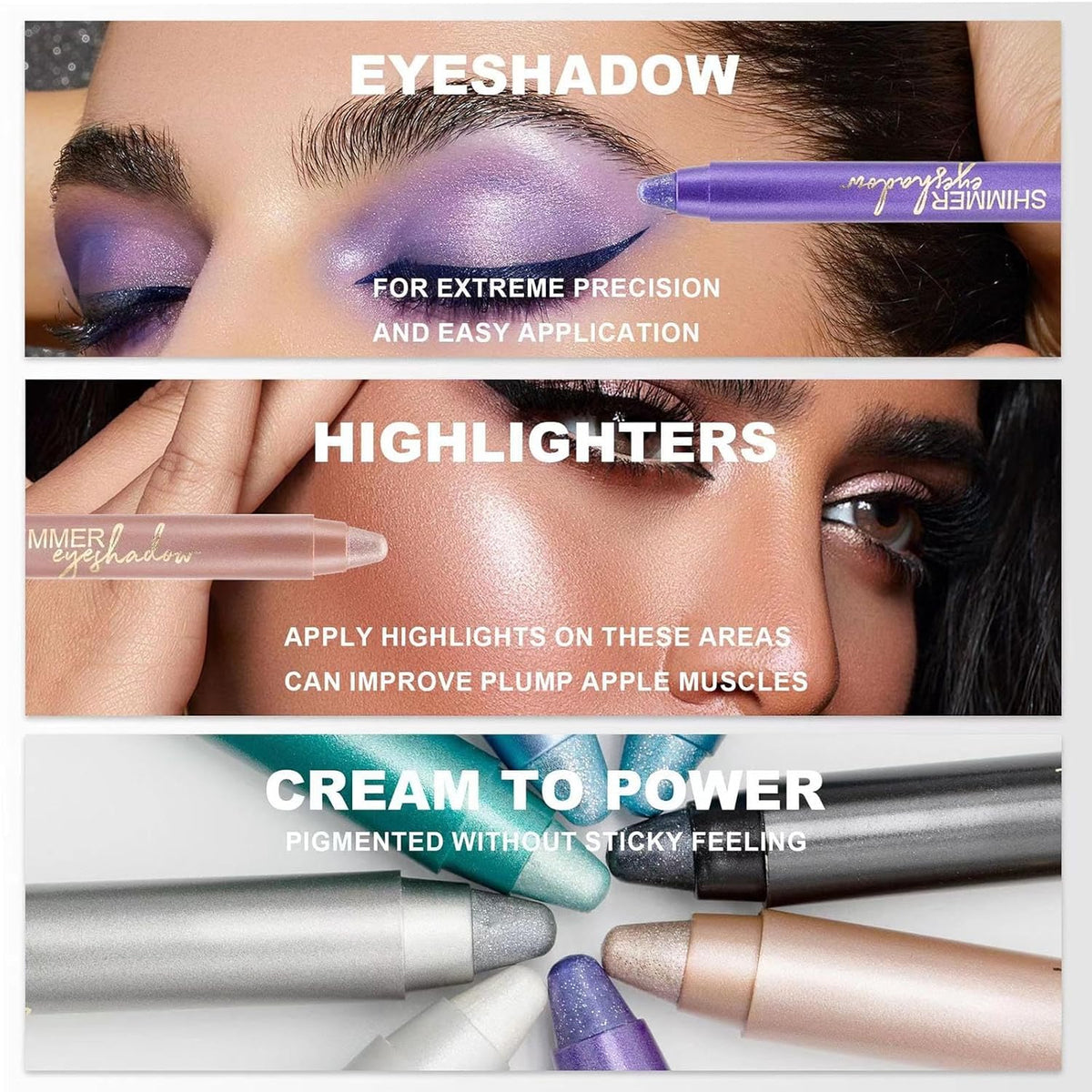 Purple Eyeshadow Stick, Blendable Creamy eyeshadow Eye Brightener Stick, Waterproof Eyeshadow Pencil Long Lasting Crayon, Smooth Shimmer Eye Shadow Highlighter Eye Liner Makeup.#3 purple shimmer