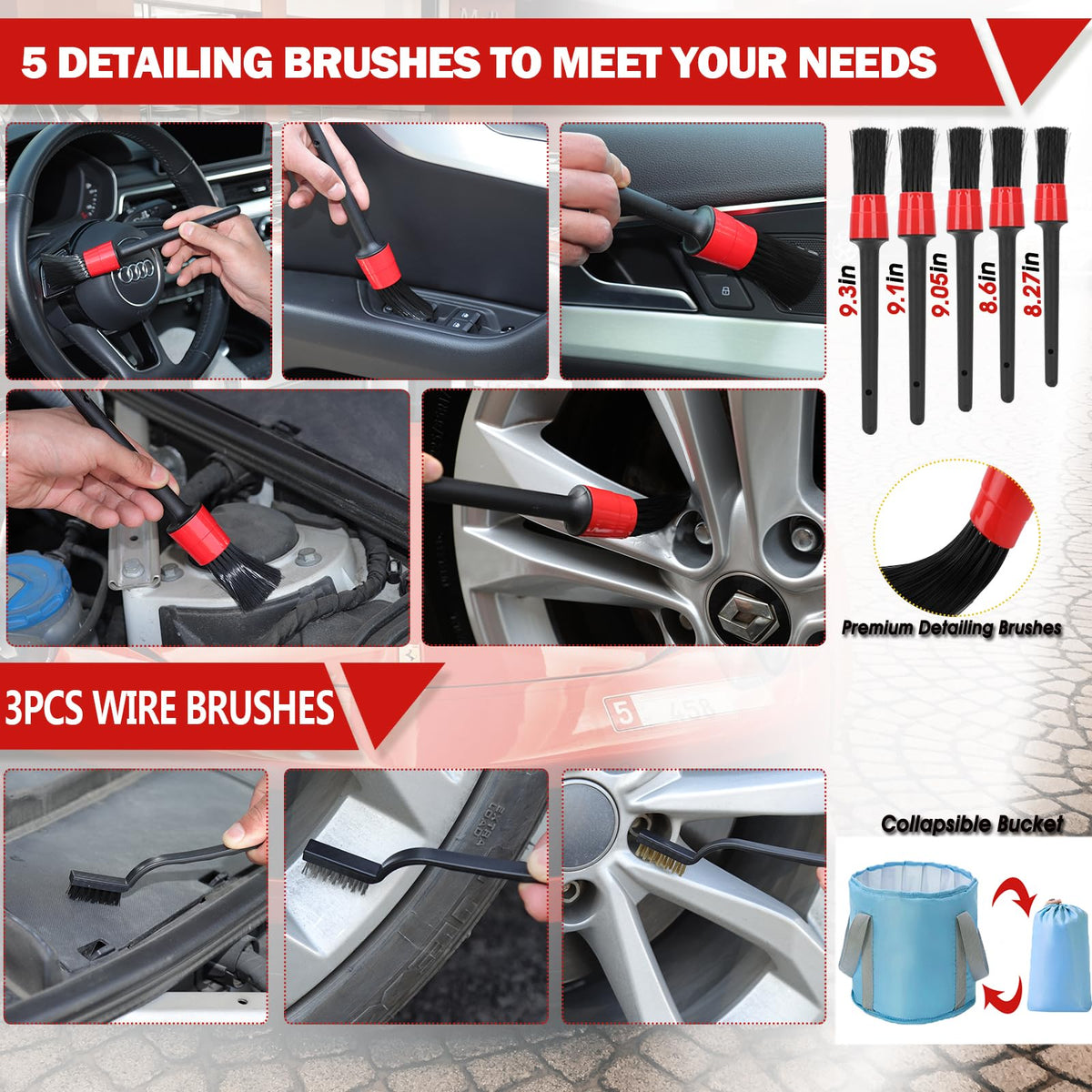 56Pcs Car Wash Cleaning Kit with Foam Gun, Car Wash Brush with Long Handle, Car Detailing Kit, Car Wheel Brush for Car Cleaning Supplies, Adjustable Hose Wash Sprayer-Quick Connector to Any Hose