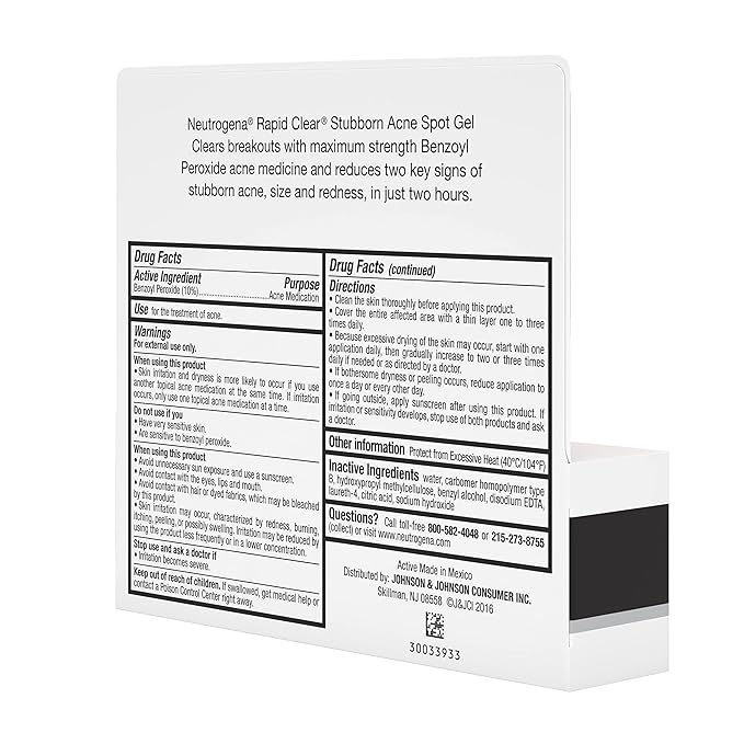 Neutrogena Rapid Clear Stubborn Acne Spot Treatment Gel, Maximum Strength 10% Benzoyl Peroxide Treatment Medication for Acne Prone Skin, Pimple Cream Reduces Size & Redness in 2 Hours, 1 oz