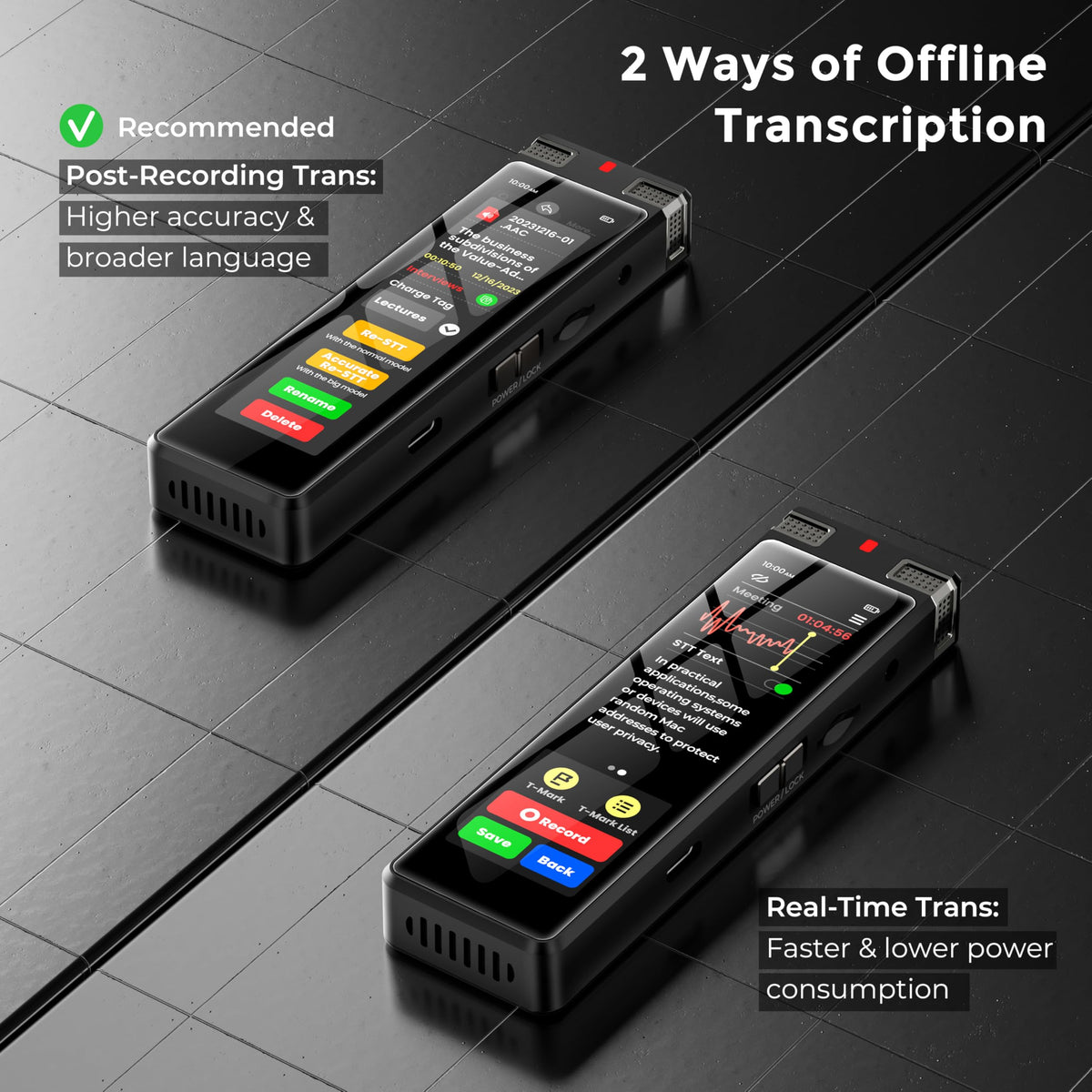136GB AI Voice Recorder, TIMMKOO Digital Voice Recorder with Playback, Offline Transcribe and Online Summarize/Mindmap/Translation Base on AI Technology, Voice Activated Audio Recorder (Black)
