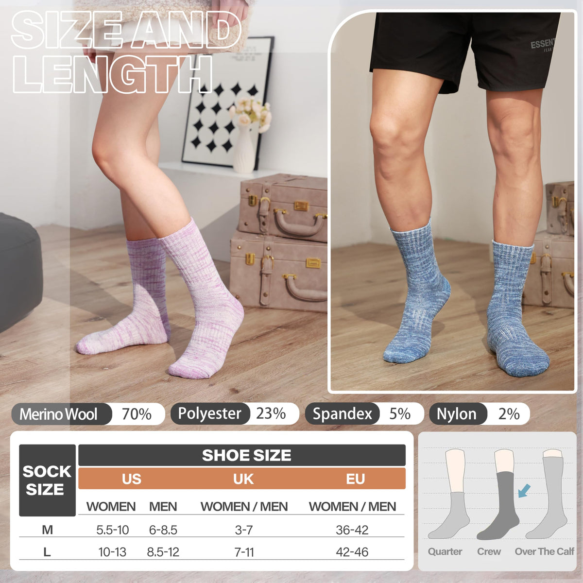 Anlisim Merino Wool Warm Boot Hiking Socks Thermal Extra Thick Winter Cozy Crew Comfy Cushioning Work Women Men Socks 4 Pairs(Color Mix,M)