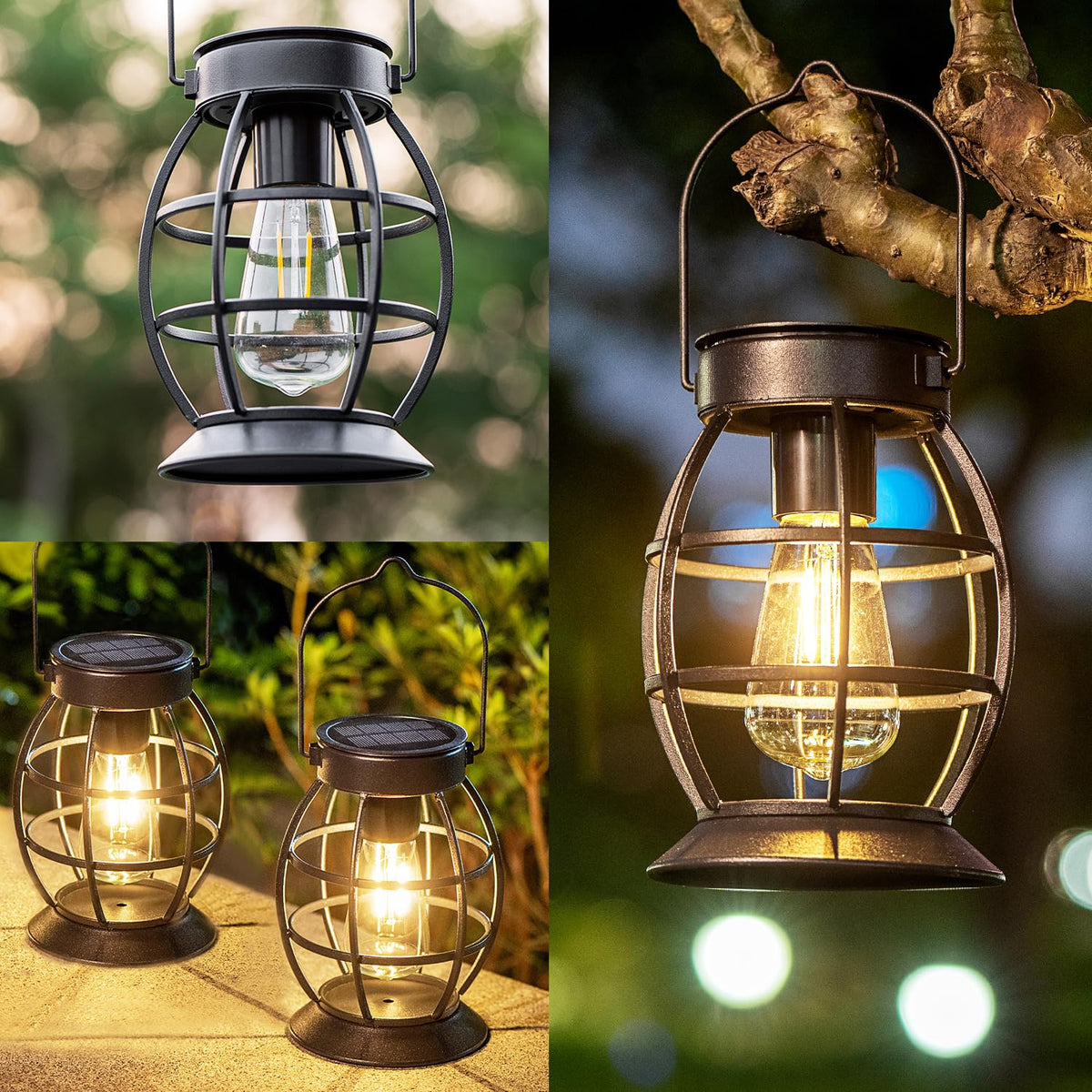 LeiDrail Solar Lantern Outdoor Hanging Solar Lights Metal LED Waterproof Christmas Lanterns Solar Powered Landscape Decor for Table Garden Yard Patio Pathway Porch 2 Pack