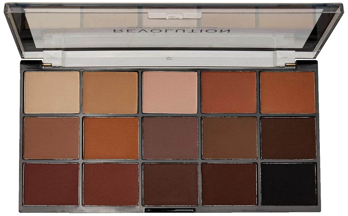 Makeup Revolution Reloaded Palette, Makeup Eyeshadow Palette, Includes 15 Shades, Lasts All Day Long, Vegan & Cruelty Free, Basic Mattes, 16.5g