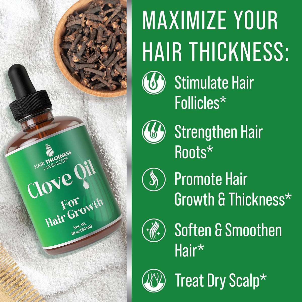 Clove, Rosemary, Peppermint & Jamaican Black Castor Oil Serum (1oz) - Vegan Hair Growth Treatment for Thickening, Moisturizing & Strengthening Weak Hair