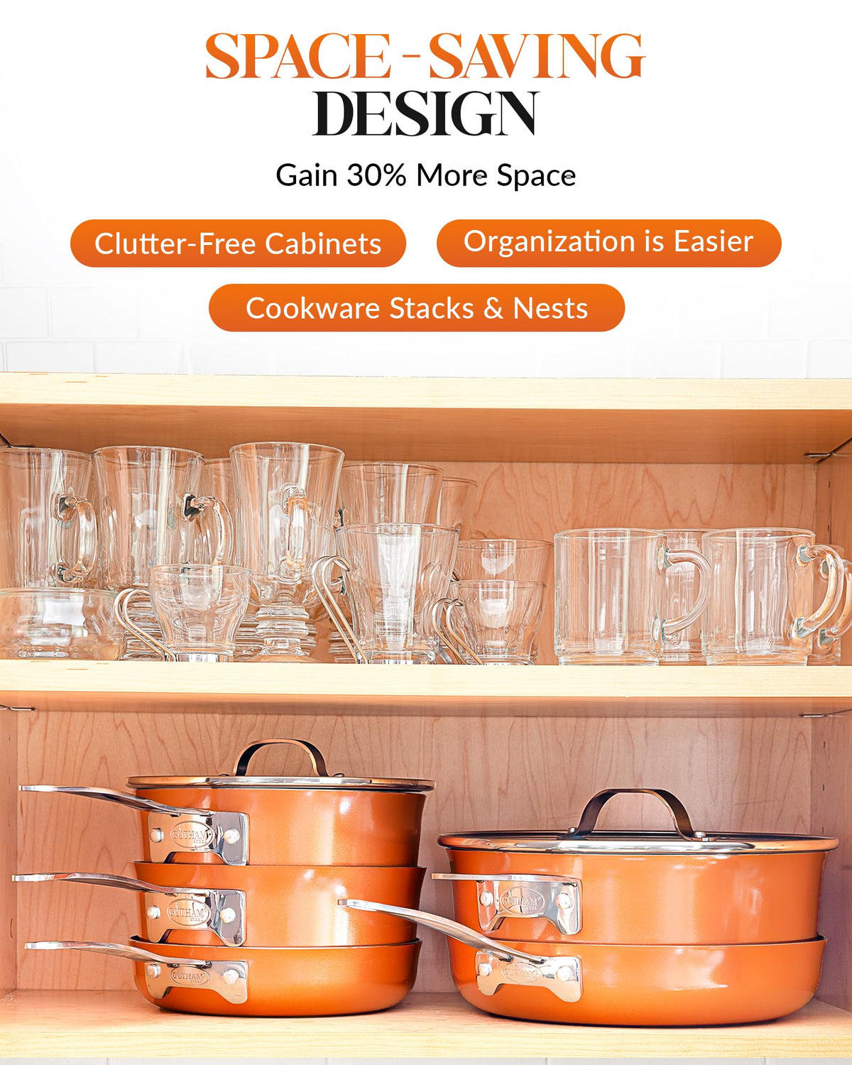 Gotham Steel Stackable Pots and Pans Stackmaster 10 Piece Cookware Set with Ultra Nonstick Cast Texture Ceramic Coating, Copper