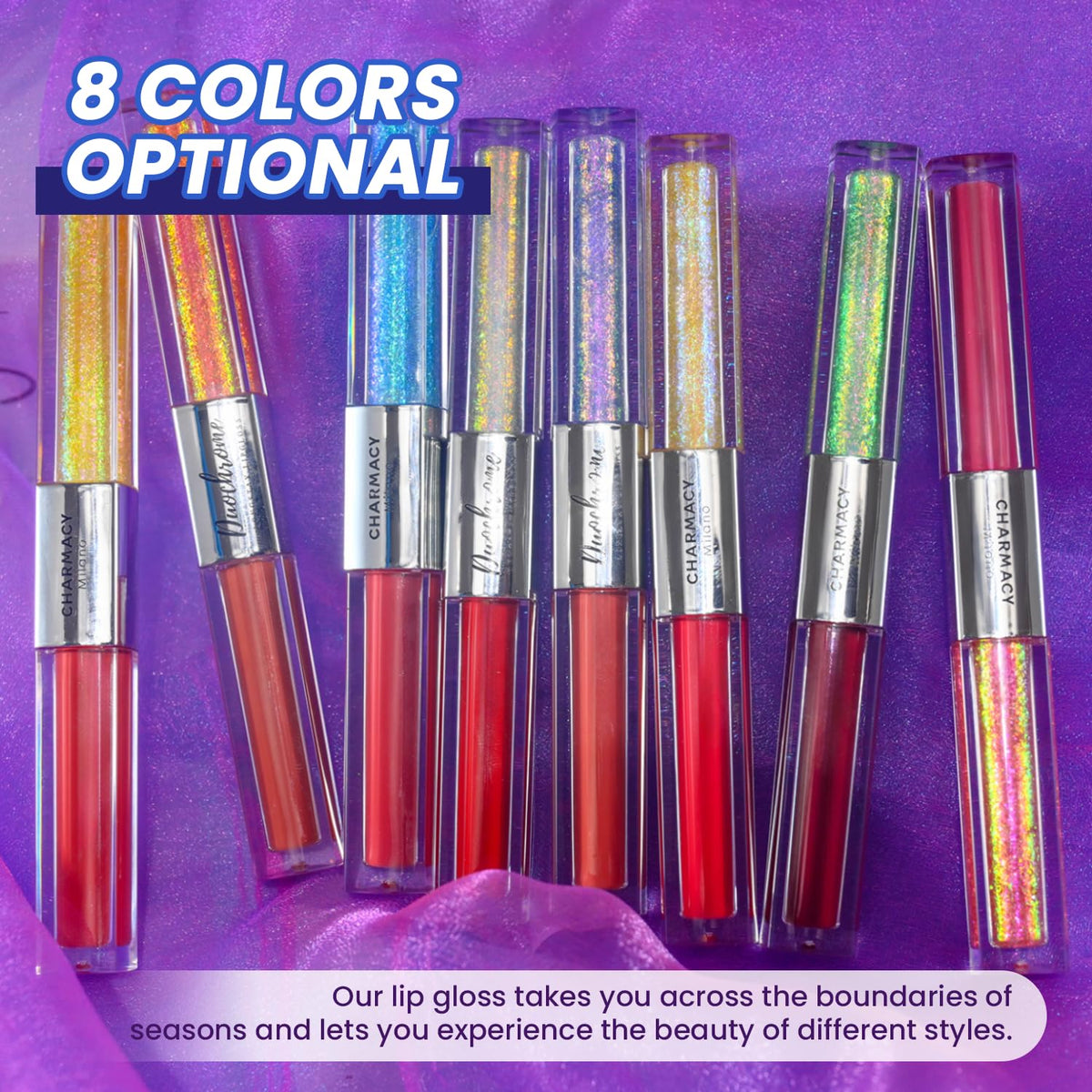 CHARMACY Multichrome Double Head Non-Stick Lip Gloss, Metallic Colourful Lip Glaze, Anti-transfer, Long Lasting Waterproof Liquid Lipstick Makeup (#06)