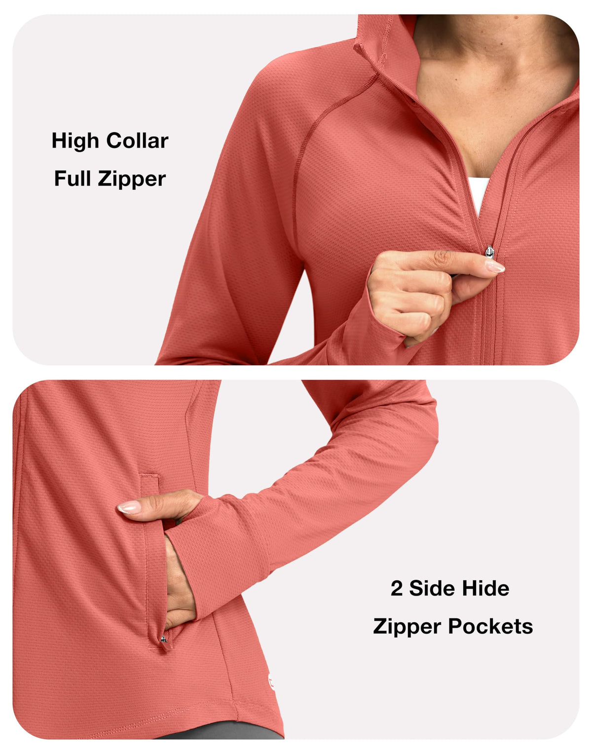 G Gradual Women's UPF 50+ Sun Protection Hoodie Jacket Lightweight Zip Up Jackets Long Sleeve Shirts for Women Hiking Outdoor(Coral,XL)