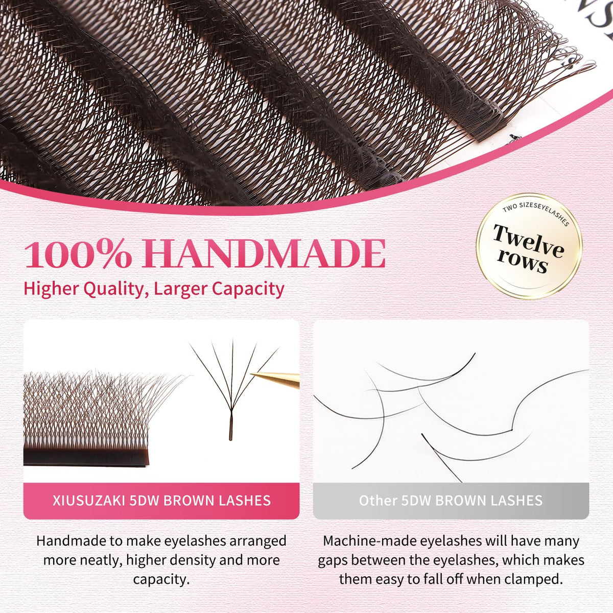 W Lash Extensions Brown 5D Eyelash Extensions W Shape 0.07mm Thickness D Curl Mix 8-15mm Premade Fans Volume Lashes Matte Black Crisscross(W-Brown-5D-0.07-D,8-15mm)