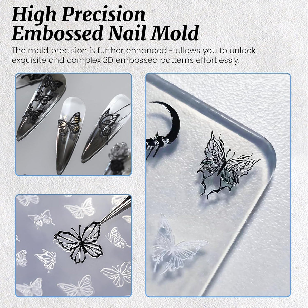 Nail Art Silicone Template, Bow Tie 3D Nail Decoration Mould for Precise Embossed Butterfly Patterns, Silicone Material, Boho Style, Indoor Use, 1 Count