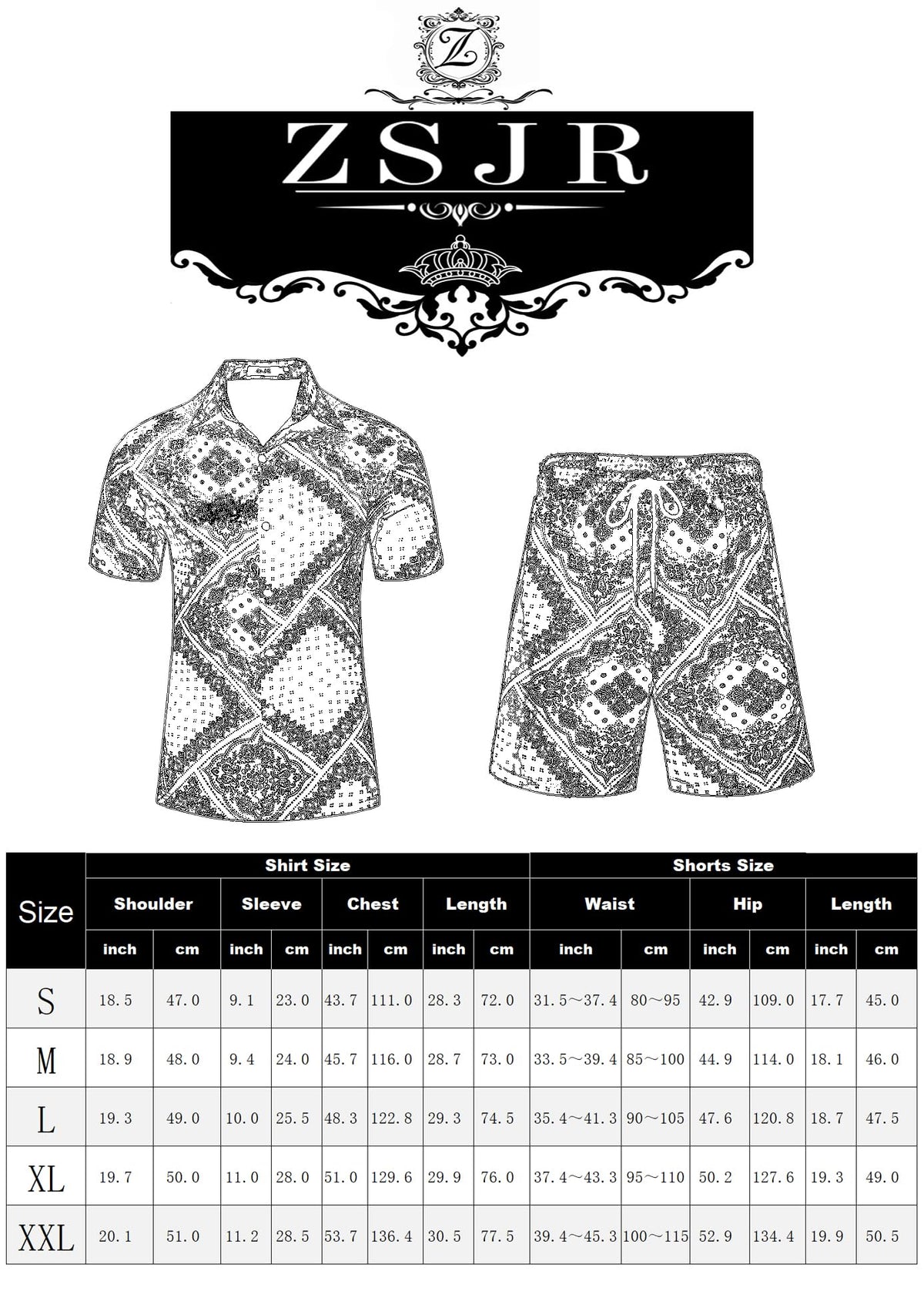 ZSJR Mens Hawaiian Shirt Sets Satin Silk Casual Button Down Shirts 2 Piece Luxury Summer Beach Outfits for Men