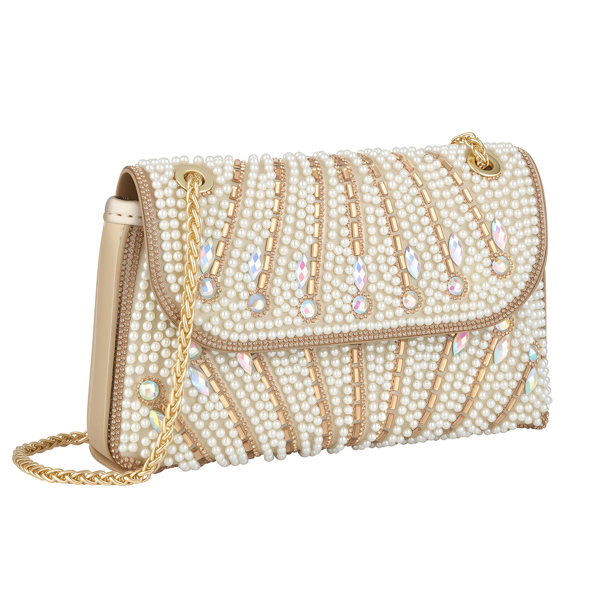 Gripit Pearl Clutch Purse Sparkly Rhinestone Evening Bag Small Glitter Wedding Party Prom Handbag for Women