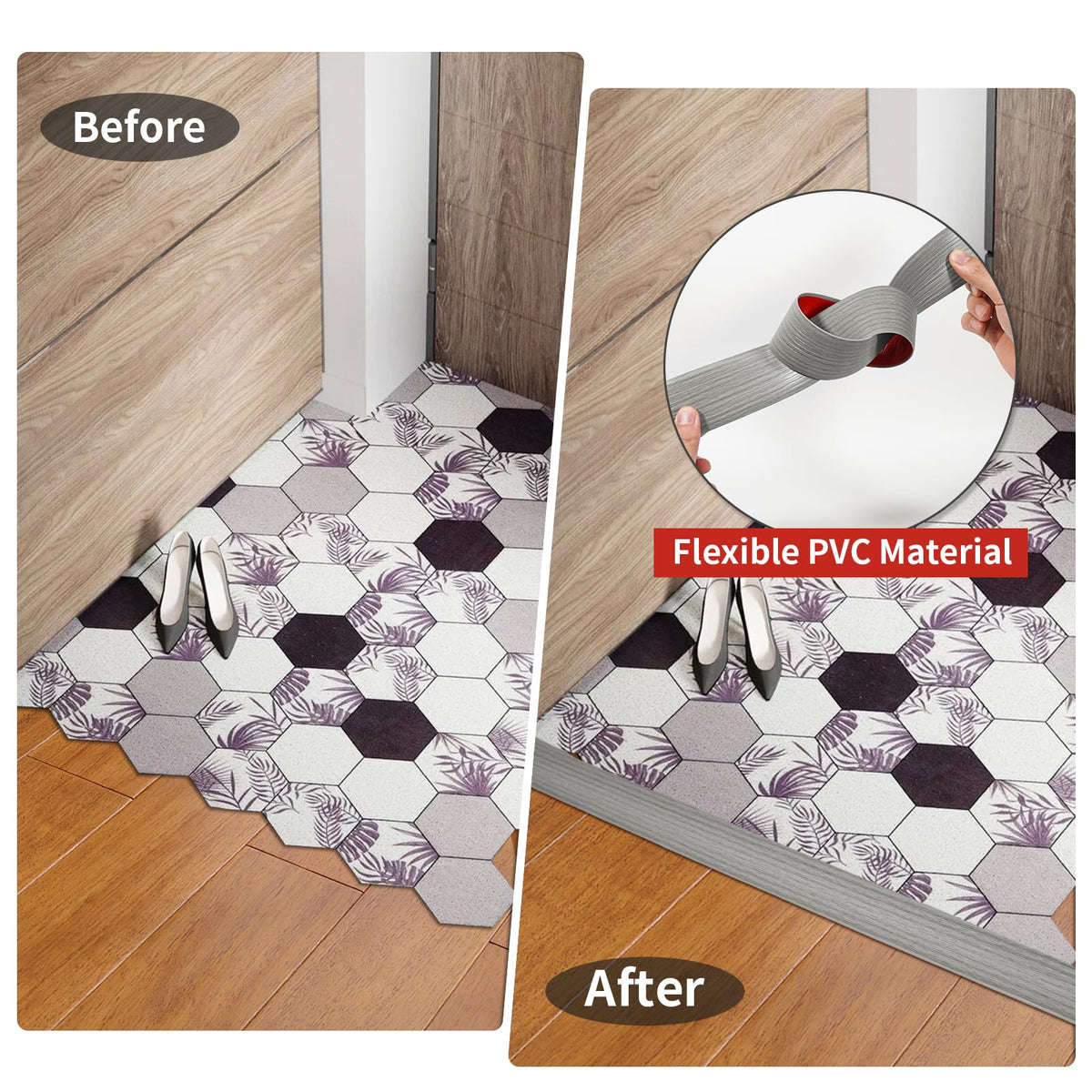 Floor Transition Strip Self Adhesive 2 Inch Wide, 6.6 FT Non-Slip Waterproof Floor Cover Strips for Floor Gaps Tiles Carpet Threshold Transition, Easy Install (Gray Wood Grain)