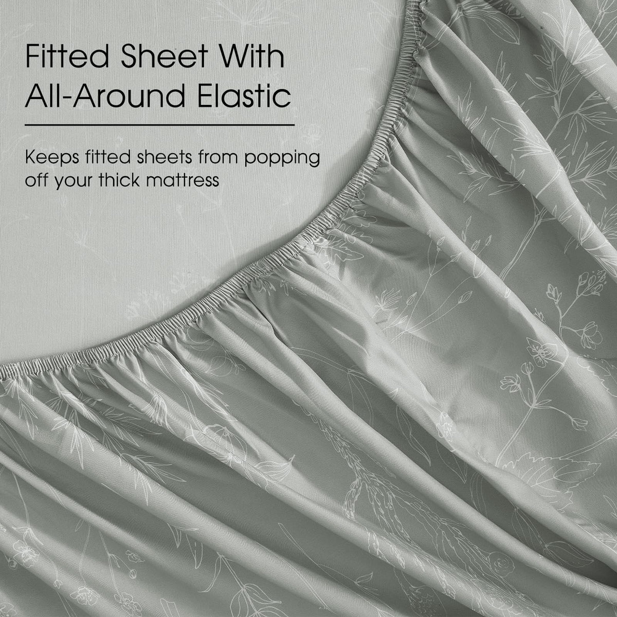 HYPREST Grey King Size Sheets, 18 Inch Deep Pocket King Sheets Botanical Pattern Sheet Luxury Rustic Soft Hotle Quality-1800 Threat Count