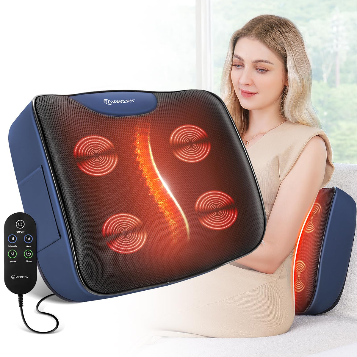 Lumbar Support Pillow for Office Chair, Heated Back Support Pillows with Vibration, Memory Foam Chair Back Massager for Pain Relief, 3 Heat Levels & 3 Massage Modes, Gifts for Women Man