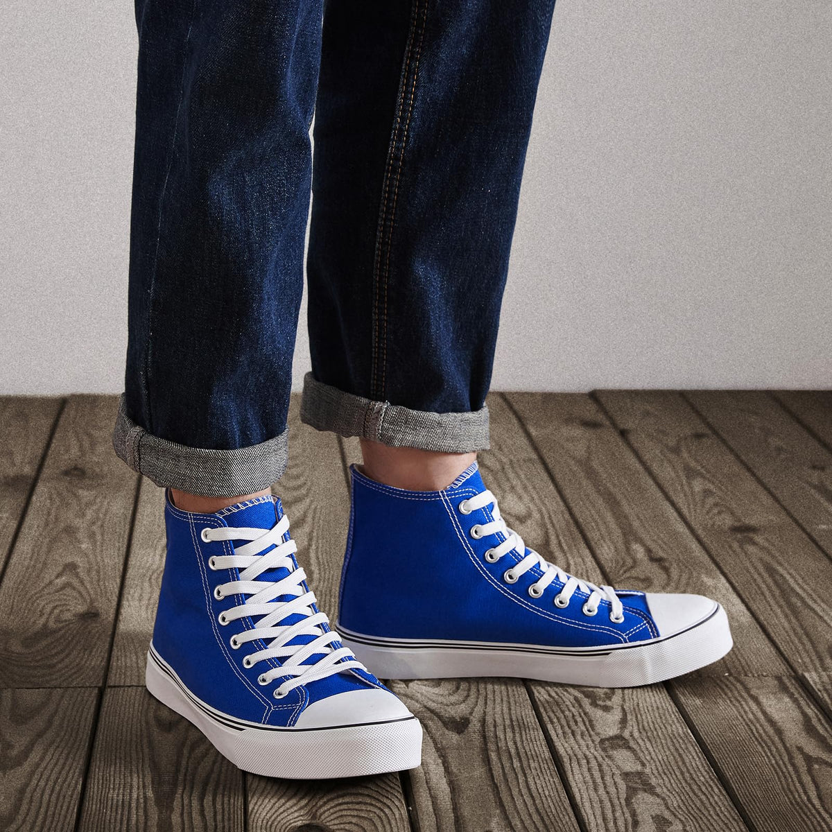 ZGR Men's High Top Canvas Sneakers Lace Up Classic Casual Walking Shoes(Blue,US07)