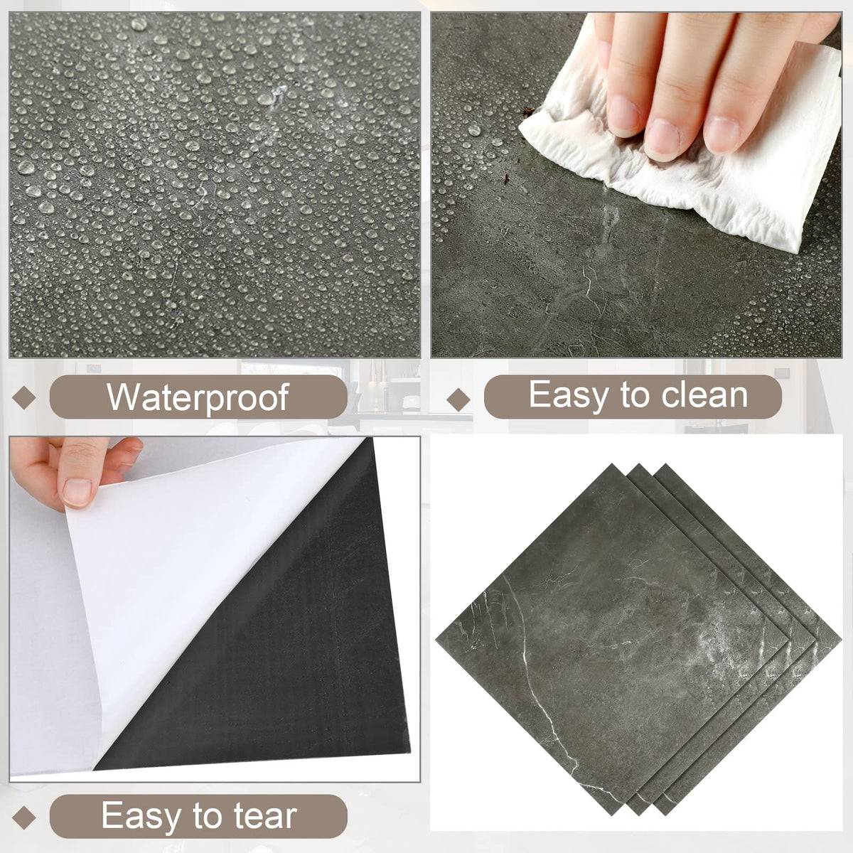 Spiareal 48 Pieces Peel and Stick Floor Tiles Vinyl Flooring 12 x 12 Inch Stick on Floor Tile Self Adhesive Waterproof DIY for Bathroom Kitchen Bedroom Living Room(Gray Marble)